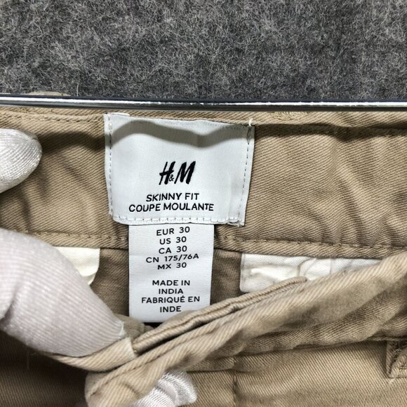 H&M Skinny Fit Chino Pants Mens Size 30 Beige Stretch Khaki Flat Front - Picture 6 of 11